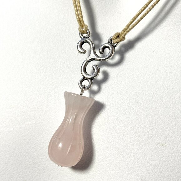 2/$20, Natural Rose Quartz Flower Bud Necklace, Genuine Gemstone Cord Necklace - Picture 1 of 12